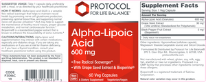 Alpha-Lipoic Acid 600 mg 60 vcaps